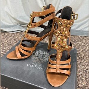 Vince Camuto Tan Heels with Gold Studs